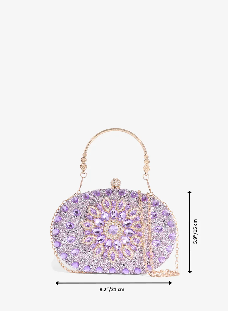 Khizana Purple Rhinestone Jewel Embellished Detail Statement Clutch for Women | Best Price UAE